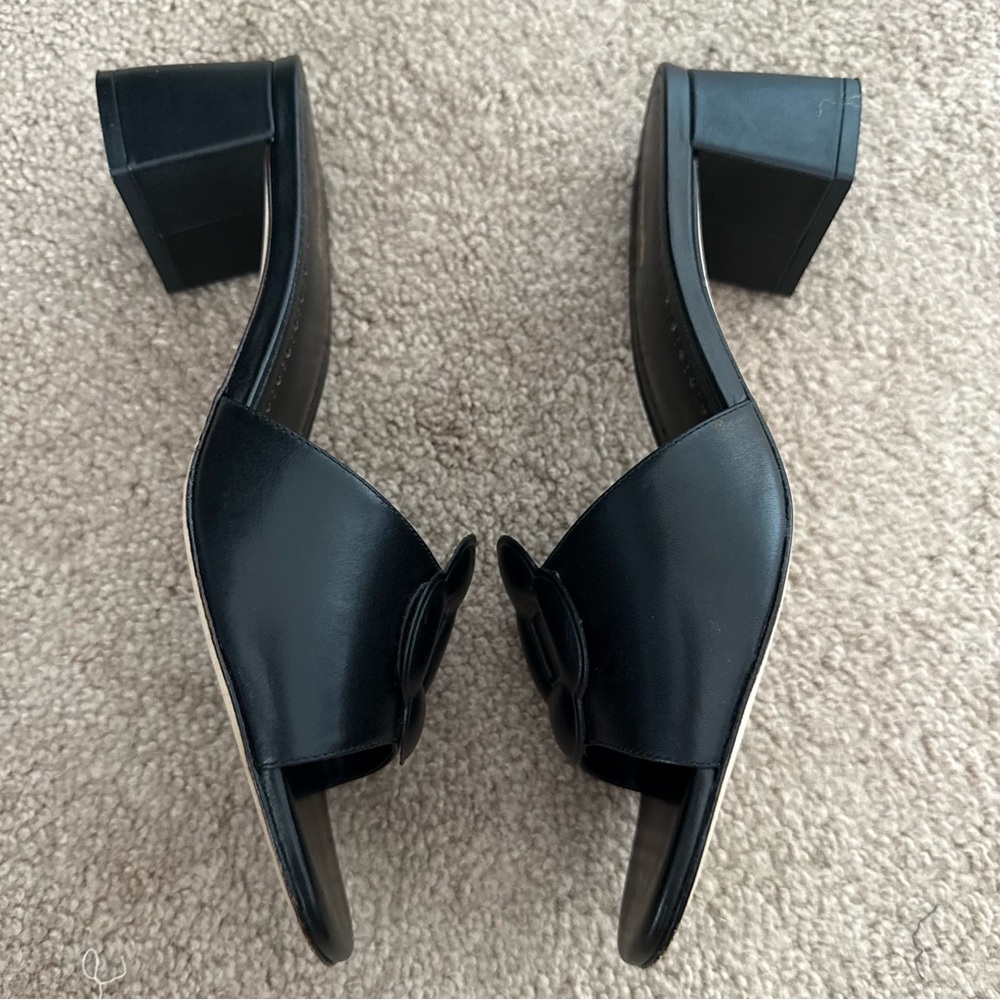 Larroudé Flora Leather Mules Sandals Block Heel - Picture 5 of 11